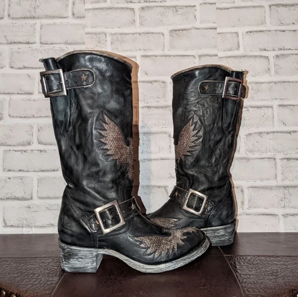 NEW Old Gringo Iron Eagle Black Distressed Riveted Biker Boots size 6.5 - Picture 10 of 13
